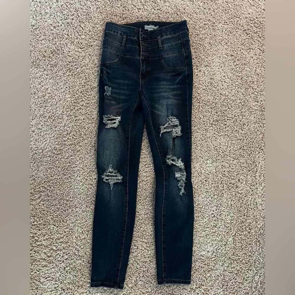Refuge Jeans, dark navy, with distress